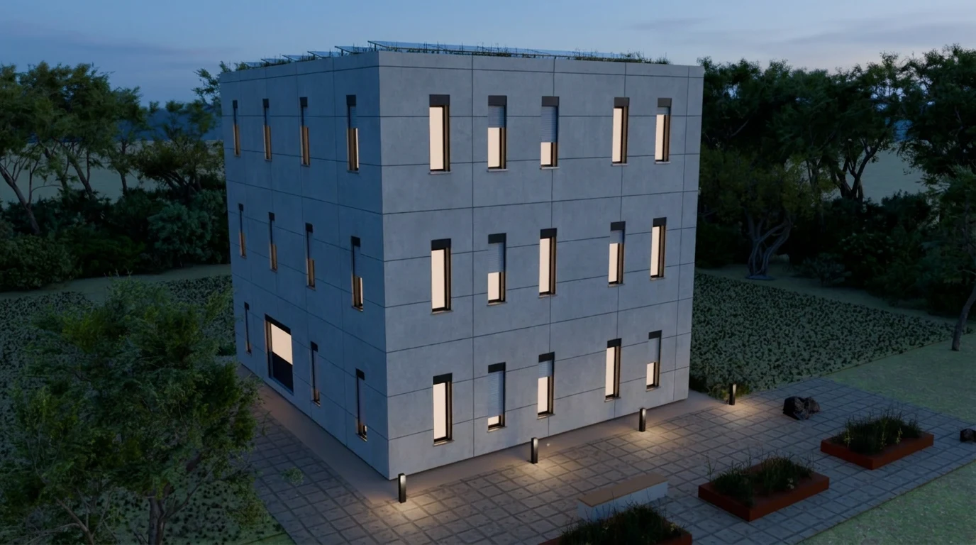 Mehrfamilienhaus – Faserzement hell